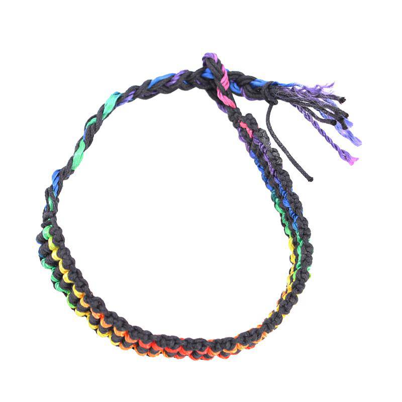 Black String Braided Rainbow Beads Bracelet