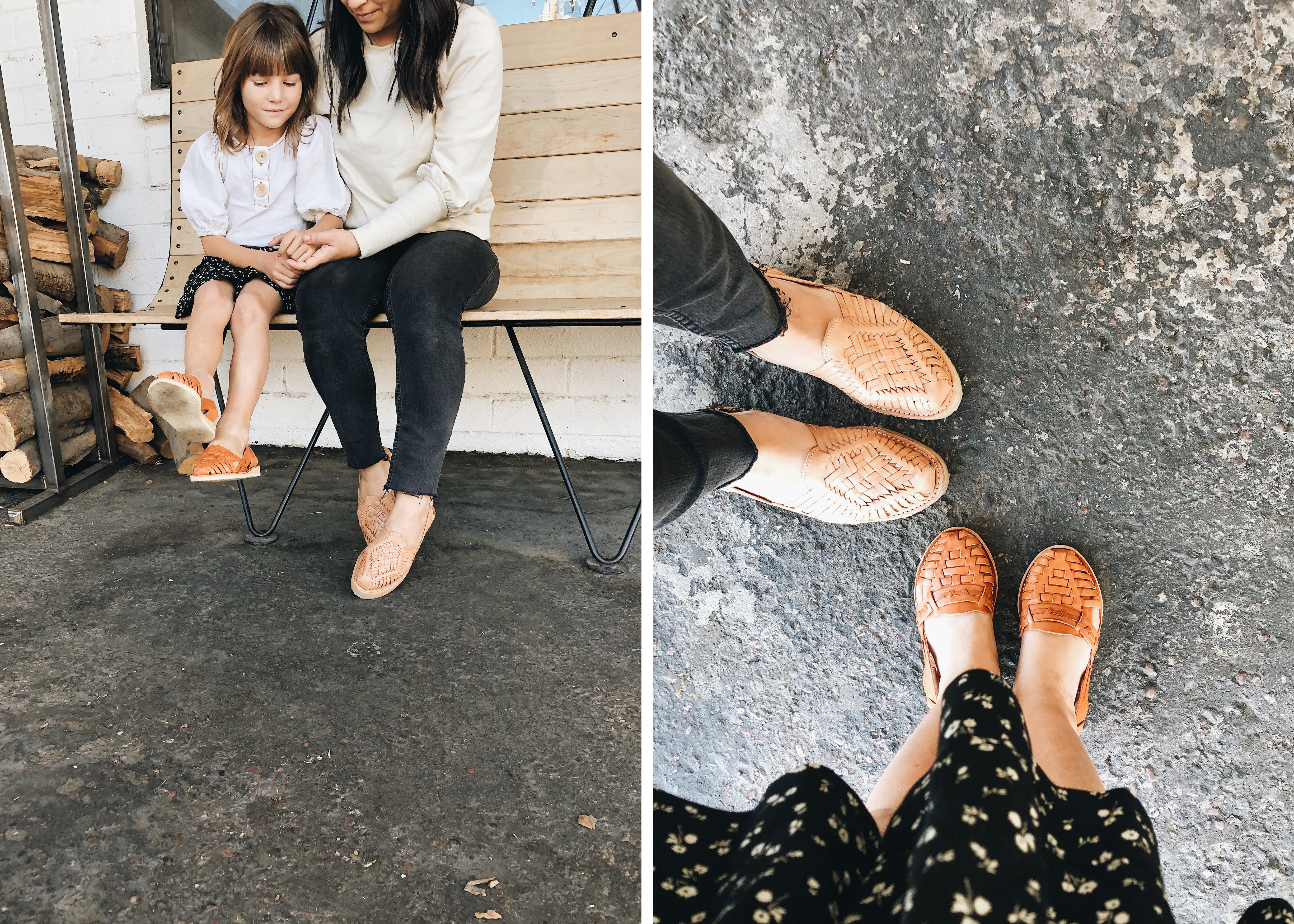 mother and daughter wearing matching shoes