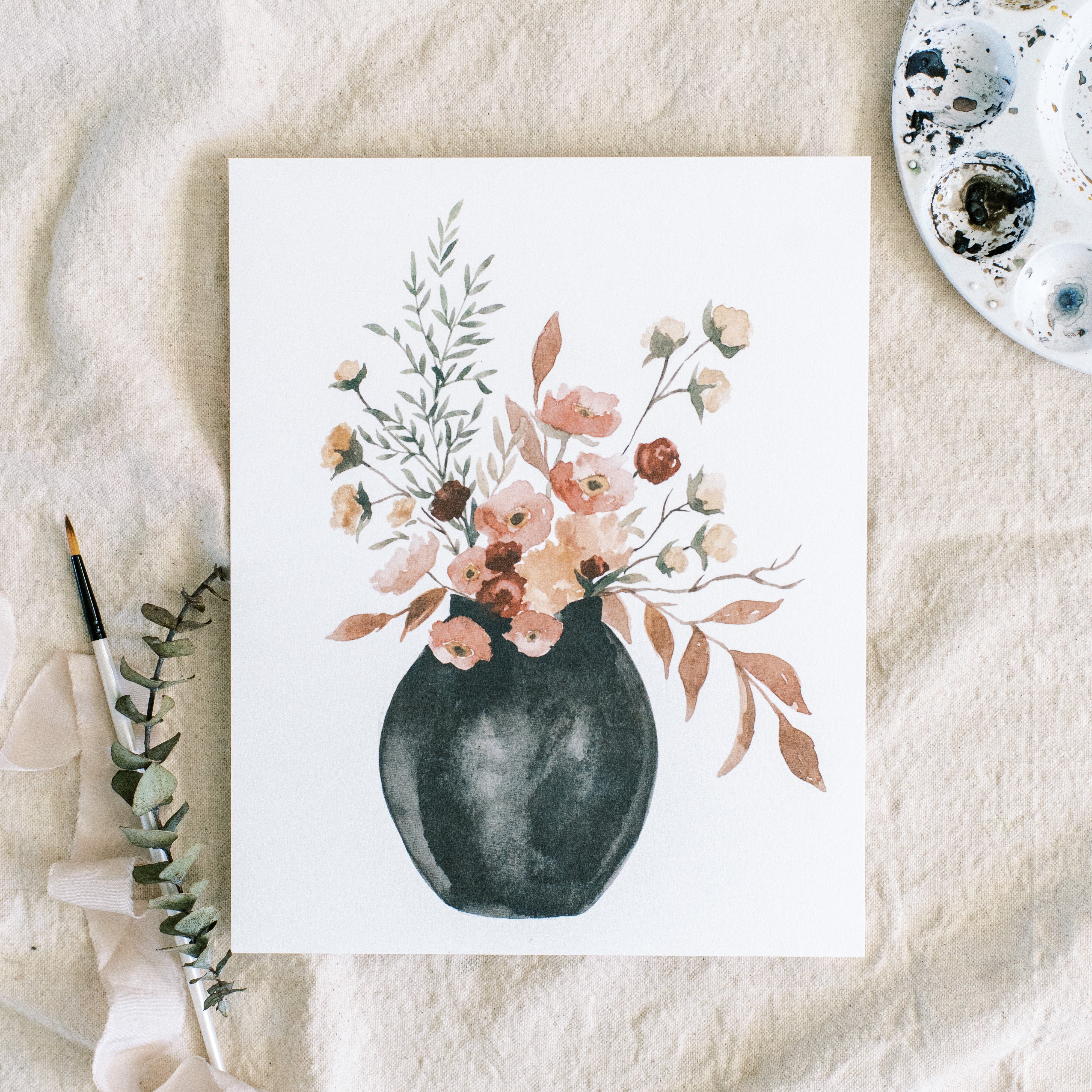 flower painting in black vase