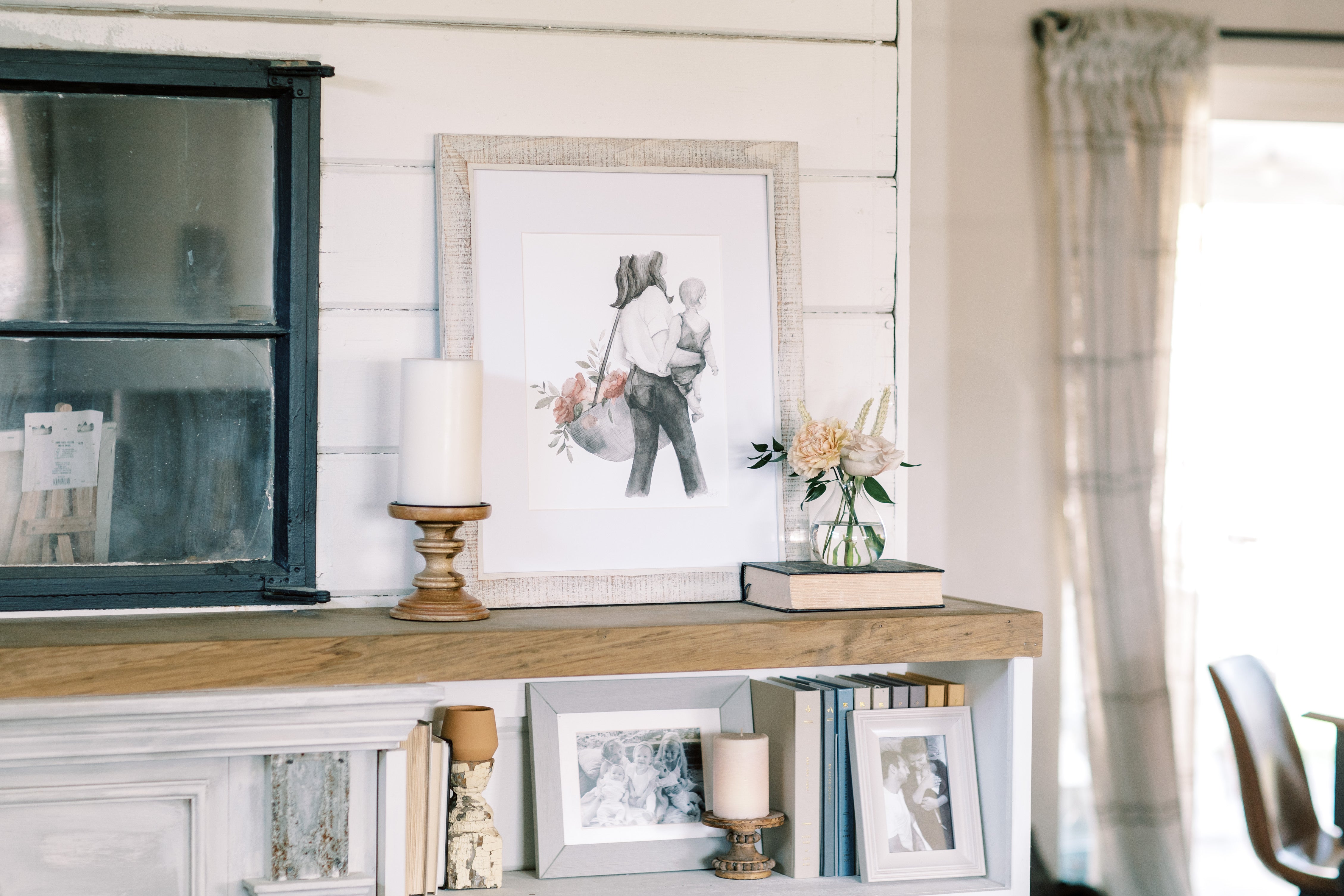 painting og mom and baby on mantle