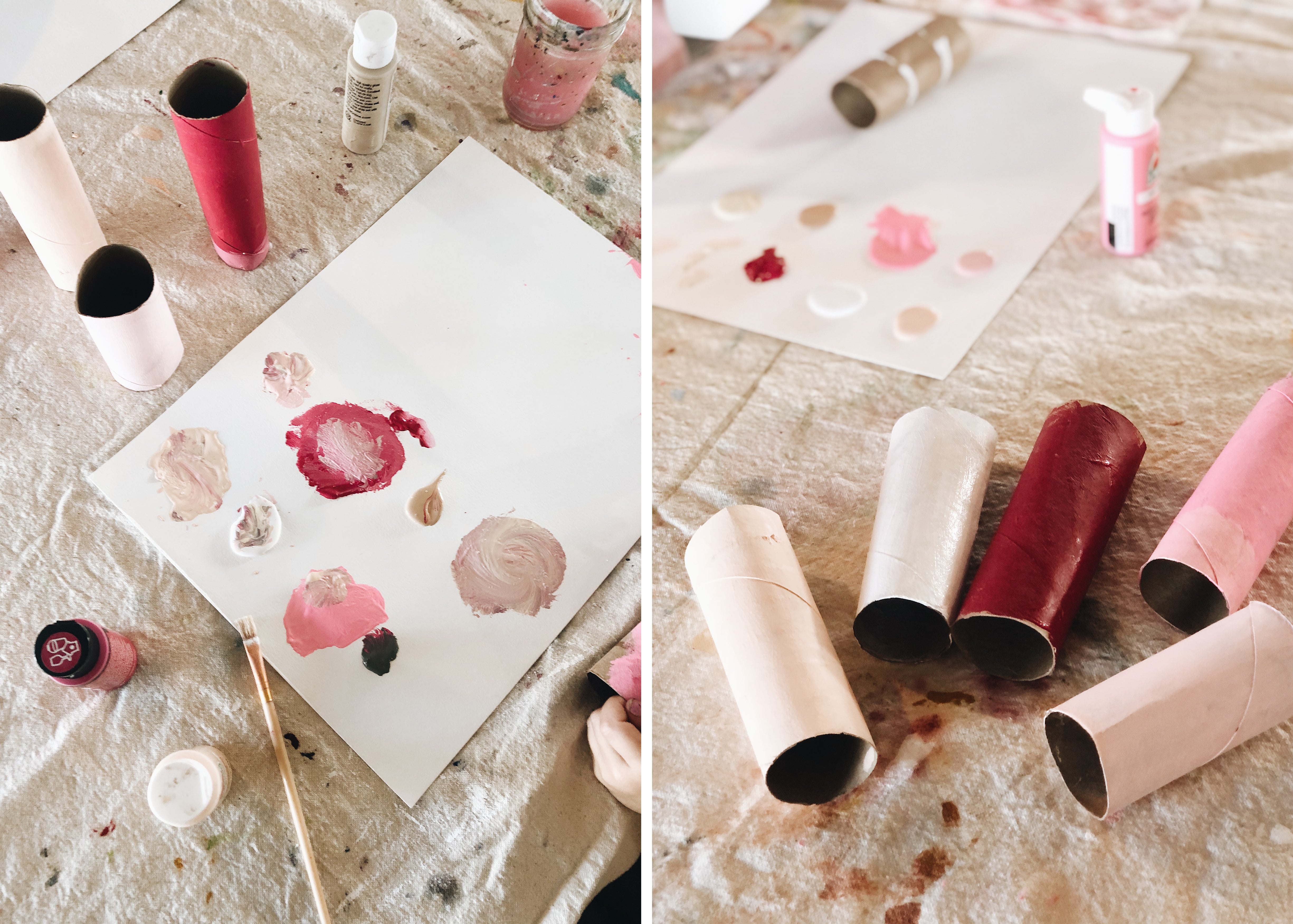 painted paper towel rolls for easy peasy valentines craft