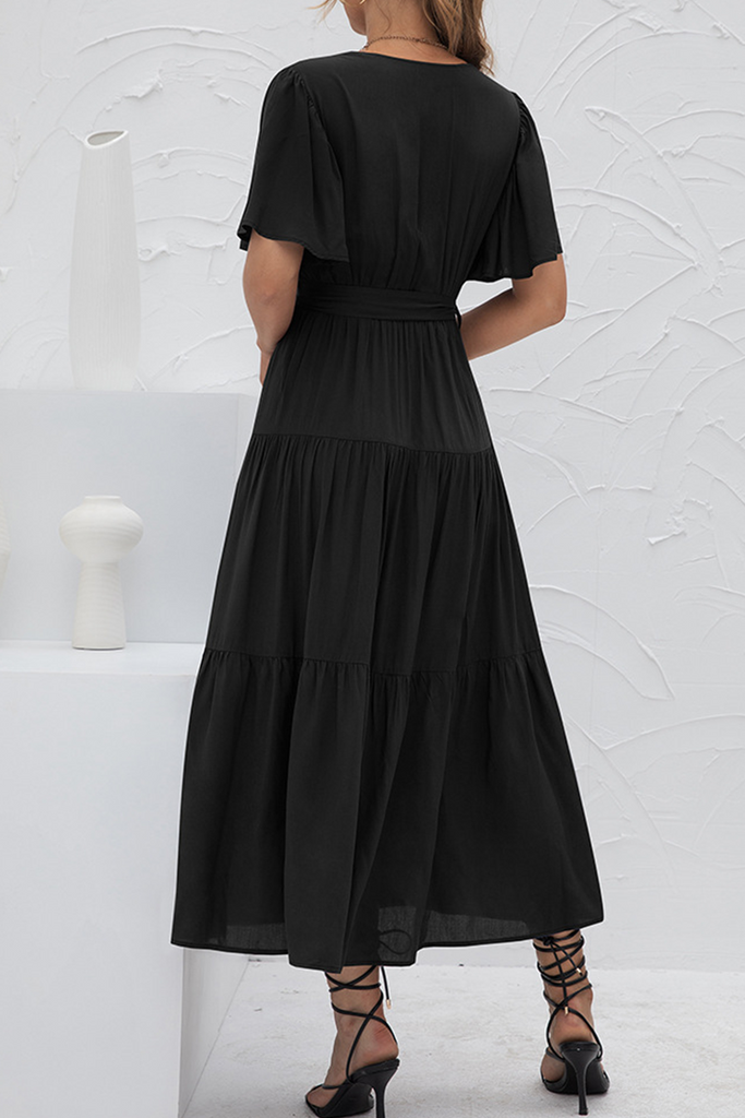 Elegant Solid Split Joint With Belt V Neck Cake Skirt Dresses(4 colors ...