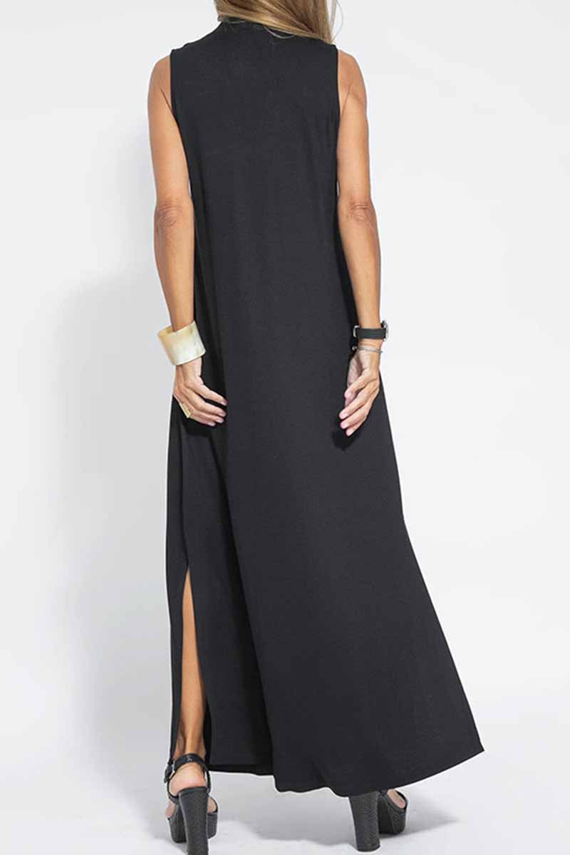 Street Solid Patchwork V Neck Vest Dress Dresses – Florcoo
