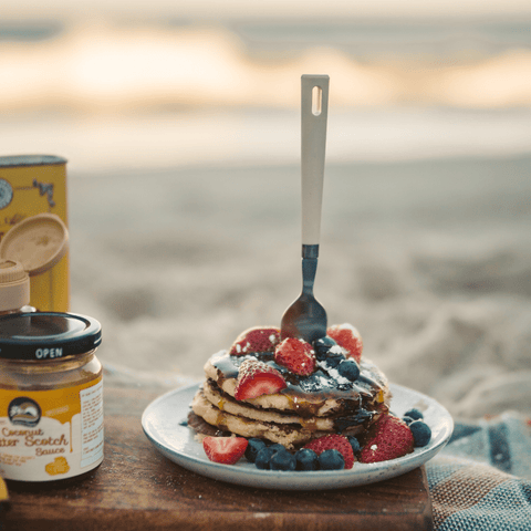 Add fresh berries or any favorite topping to your campfire pancakes