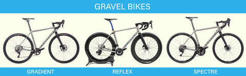 Image showing 3 gravel bikes - gradient, a classic gravel bike, Spectre and all-terrain bike and Reflex a gravel race bike.
