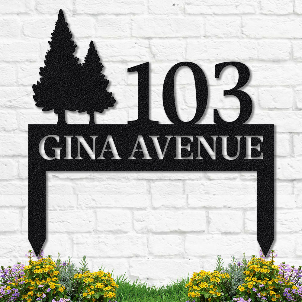Personalized Yard Stake Pine Tree Address Sign Custom House Number Street, Pine Tree Yard Stake Pine Tree –Amazing Metal Sign