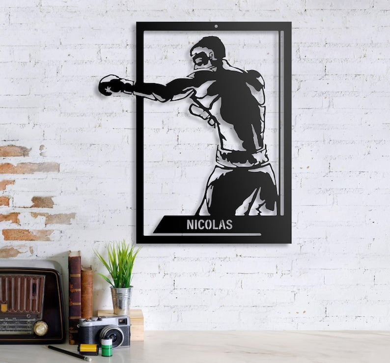  Custom Man Boxing Sign Metal Wall Art Led Light- Boxing Gifts  for Men- Workout Room Boxing Gym Sign Home Gym Decor- Boxer Name Birthday  Gift : Home & Kitchen