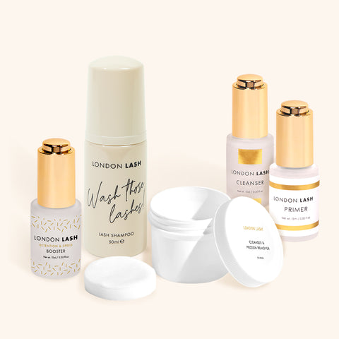 Pretreatment products to cleanse natural lashes before applying eyelash extensions
