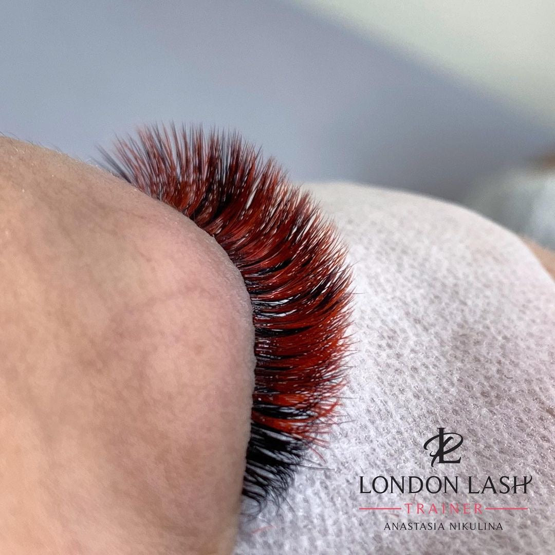 Red Coloured Lashes on the Top Layer of Client's Natural Lashes
