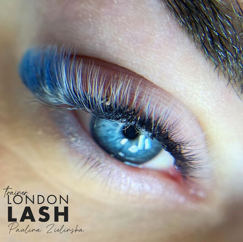 Close-up blue coloured Russian Volume lashes