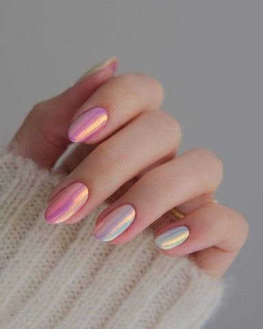 Spring-themed chrome gel nails