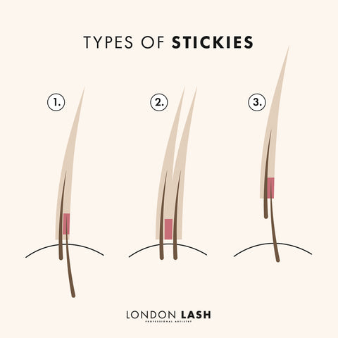 Examples of different types of eyelash extension sickies Lash Technicians can create