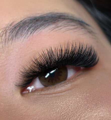Close-up of eyelash extensions for Russian Volume lashes
