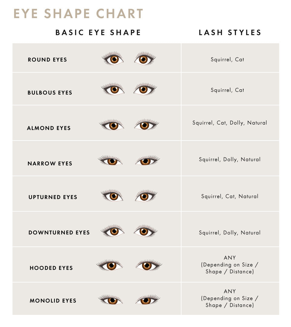 Eye Shape Chart with Suitable Lash Extension Styles