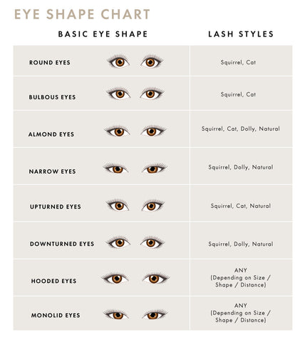 Lash Technician chart for choosing the right lash styles for every eye shape