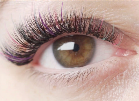 Close-up of spiky coloured lashes