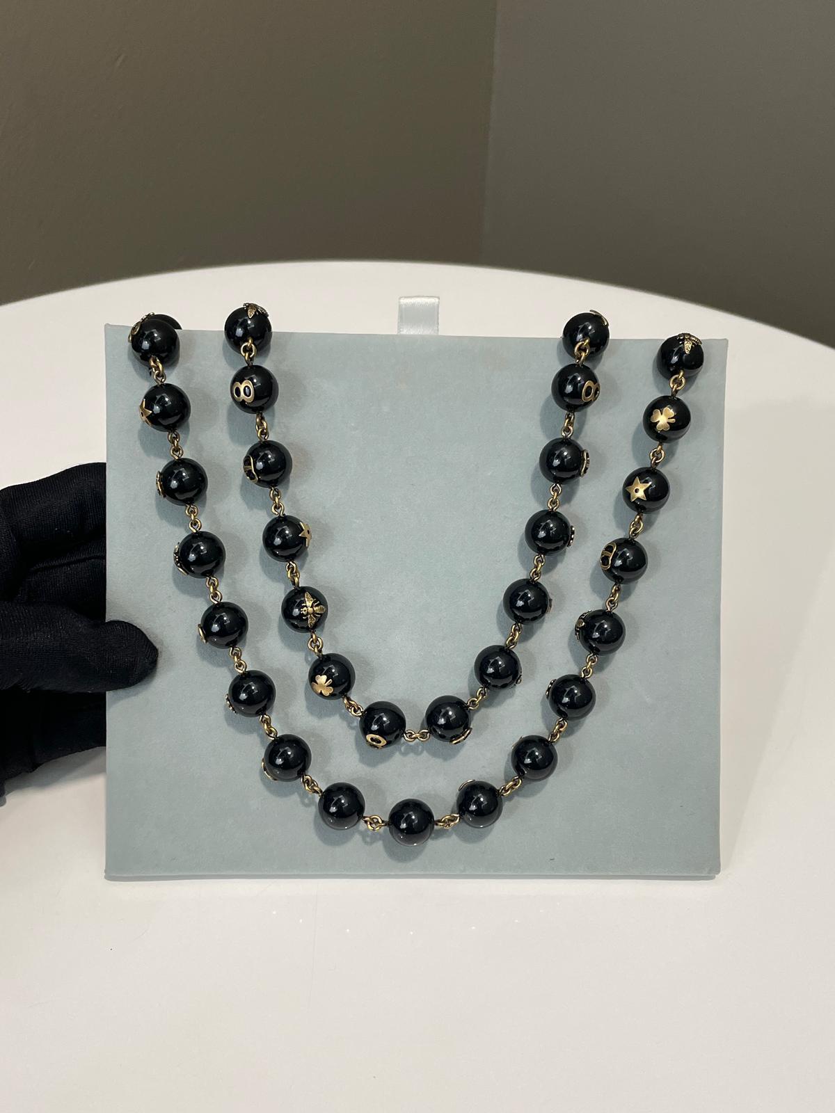 image of Dior Lucky Charm Beaded Long Necklace Black Beads