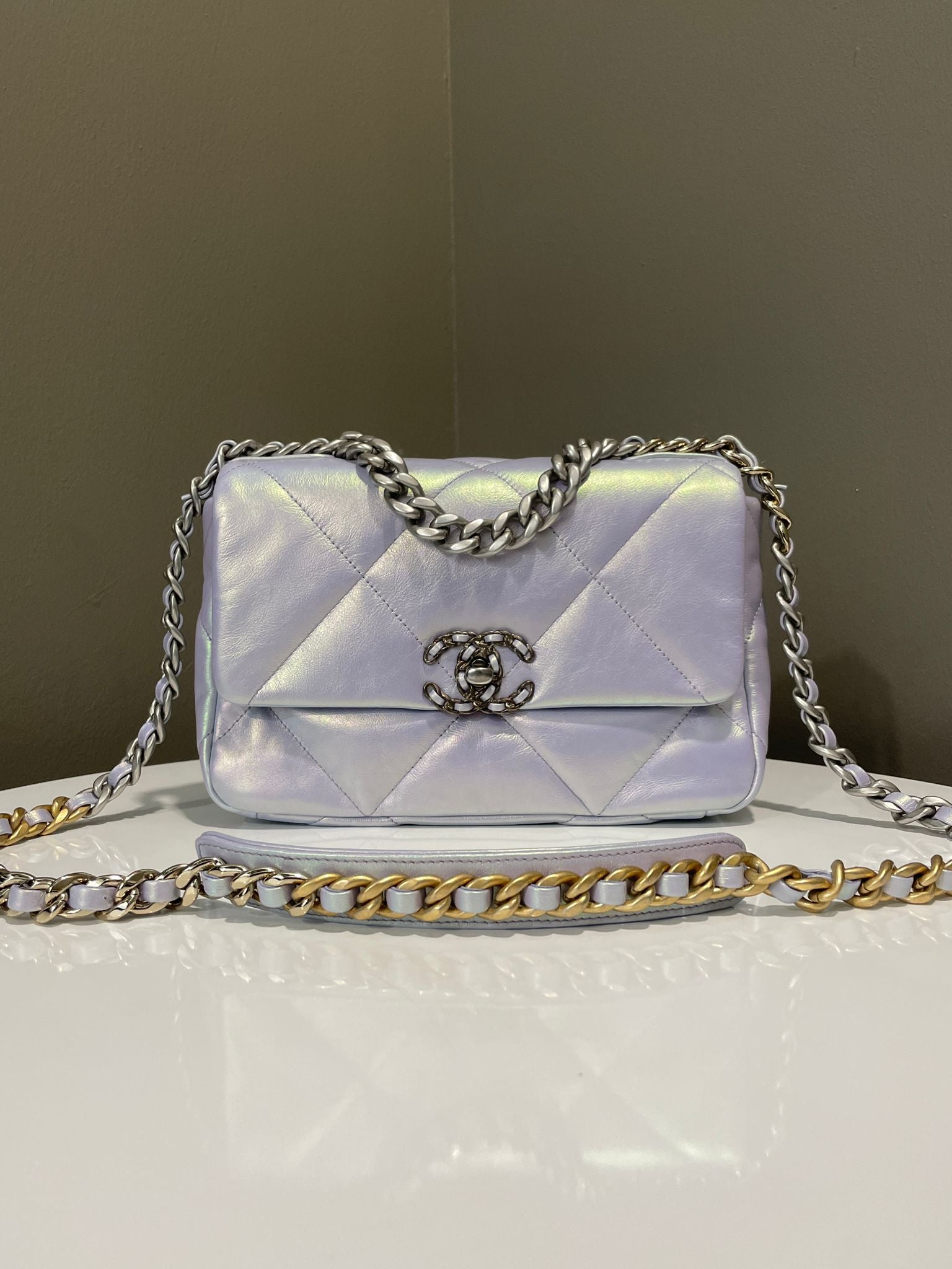 image of Chanel 22P 19 Flap Bag Iridescent Lilac