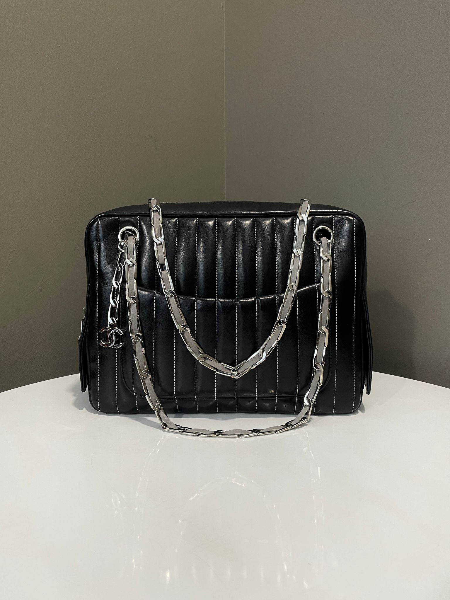 image of Chanel Vertical Camera Bag Black Lambskin