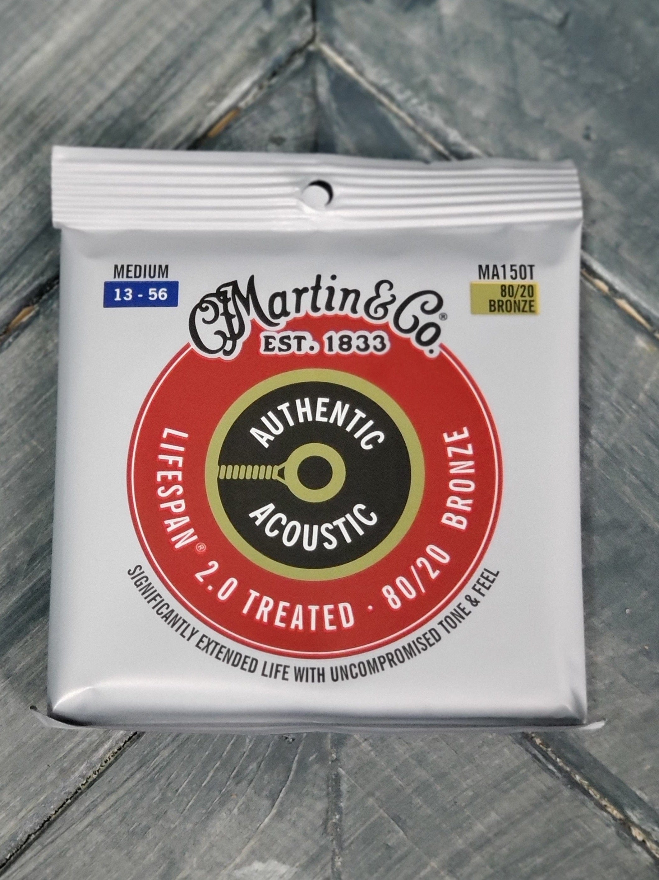 Martin MA150T Authentic Acoustic Lifespan 2.0 Treated 80/20 Bronze Guitar Strings - .013-.056 Medium