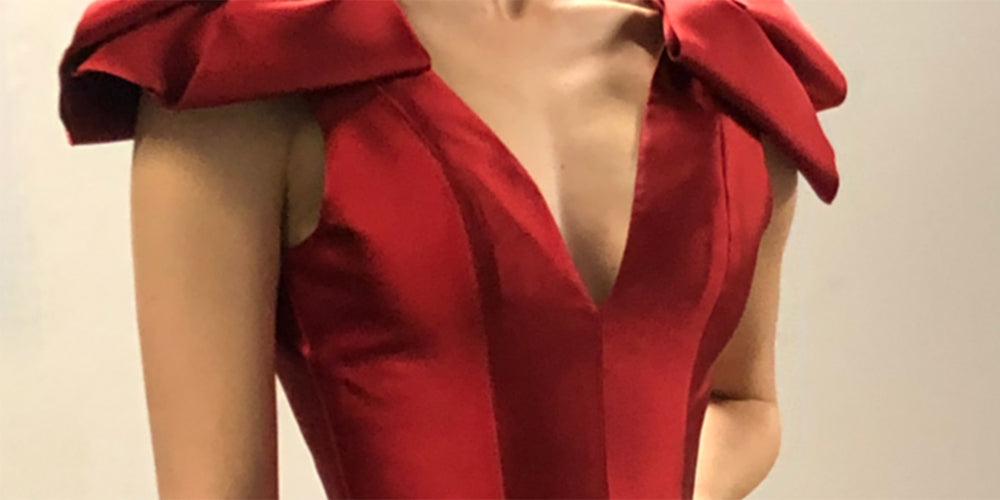 woman wearing sexy red silk dress