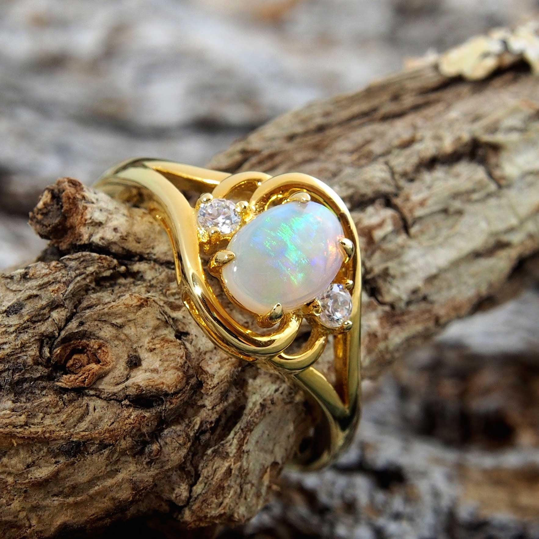 'Alenka' Crystal Opal Ring in Silver - Black Star Opal
