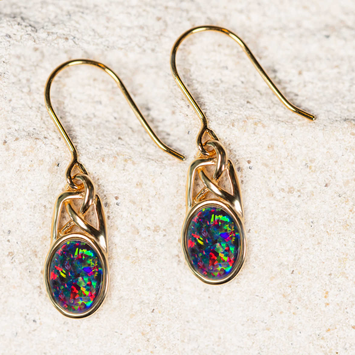 'Celtic Dreaming II’ Triplet Opal Earrings - Black Star Opal