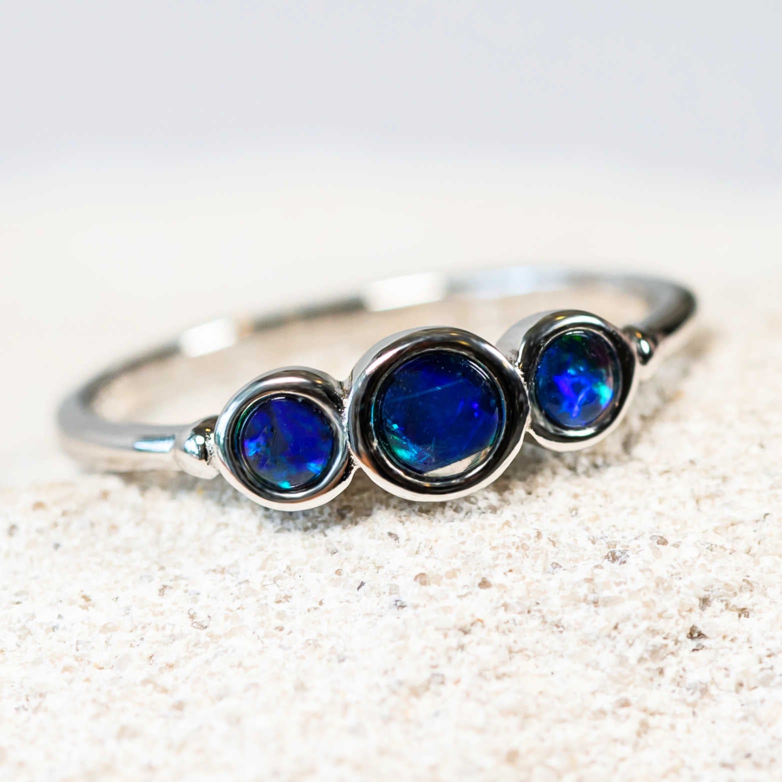 'Myla' Silver Australian Triplet Opal Ring - Black Star Opal