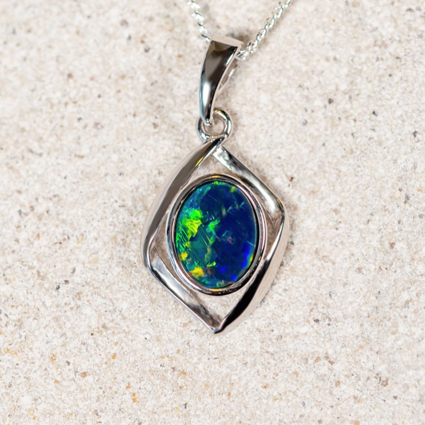 'Nova' Silver Triplet Opal Necklace - Black Star Opal