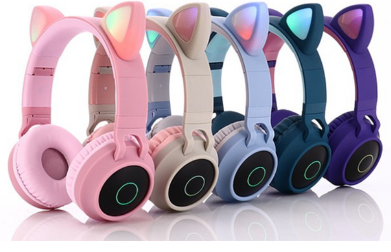 Cute Cat Ear Kids BT028C LED Light Bluetooth Luminous Heavy Bass Stereo Wireless Headphones