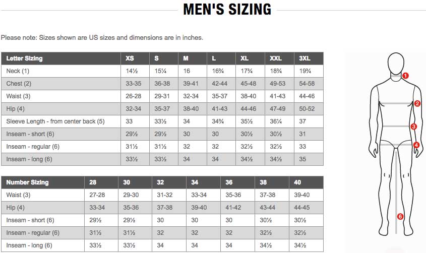 north face pants size chart