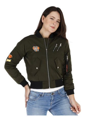 Hot Promos | Chamarra Tipo Bomber Con Parches Para Mujer G1564