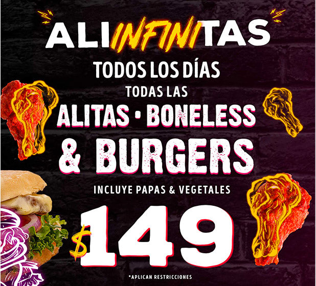 Hot Promos | Aliinfinitas- Alitas, Boneless y Burgers - Incluye papas y  Vegetales