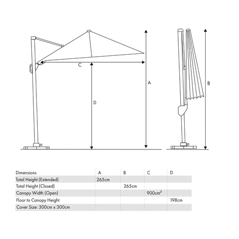 Platinum Challenger Light Grey 3m Square Parasol