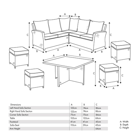 Anguilla Slate Grey Square Corner Seating Set