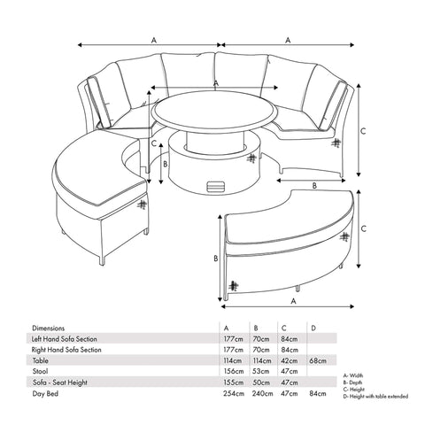 Barbuda Stone Grey Outdoor Daybed Dining Set