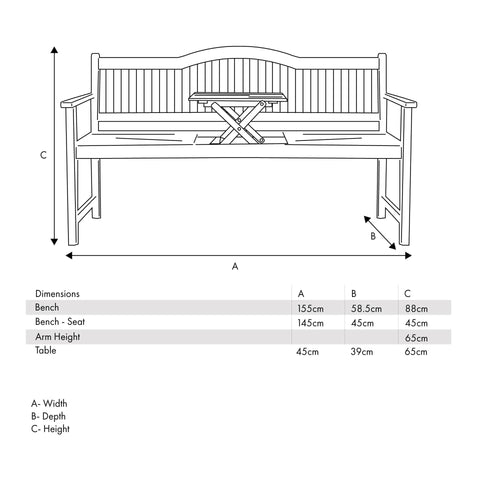 Ashford Grey Outdoor Bench with Table