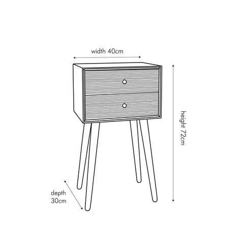 Abellia Grey Pine Wood 2 Drawer Bedside Table