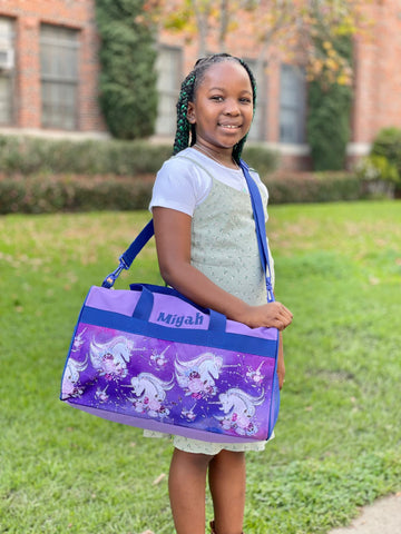 Personalized Travel Duffel Bags for Kids Unicorns