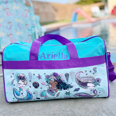Personalized Travel Duffel Bags for Kids Mermaids