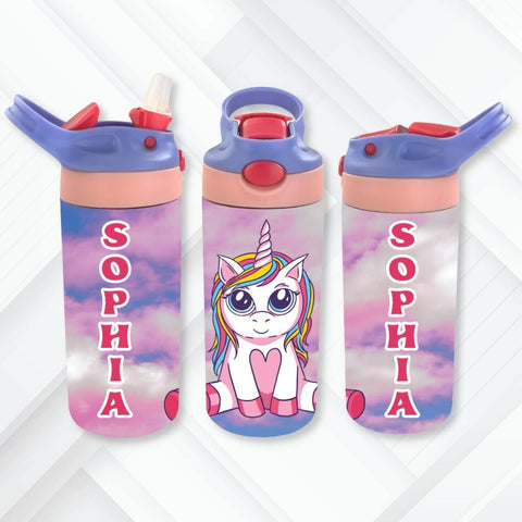 Personalized Kids' 12oz Double Walled Stainless Steel Bottle - Unicorn –  Kishkesh