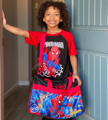 Personalized Travel Duffel Bag for kids sleepovers featuring Marvel's Spider-Man