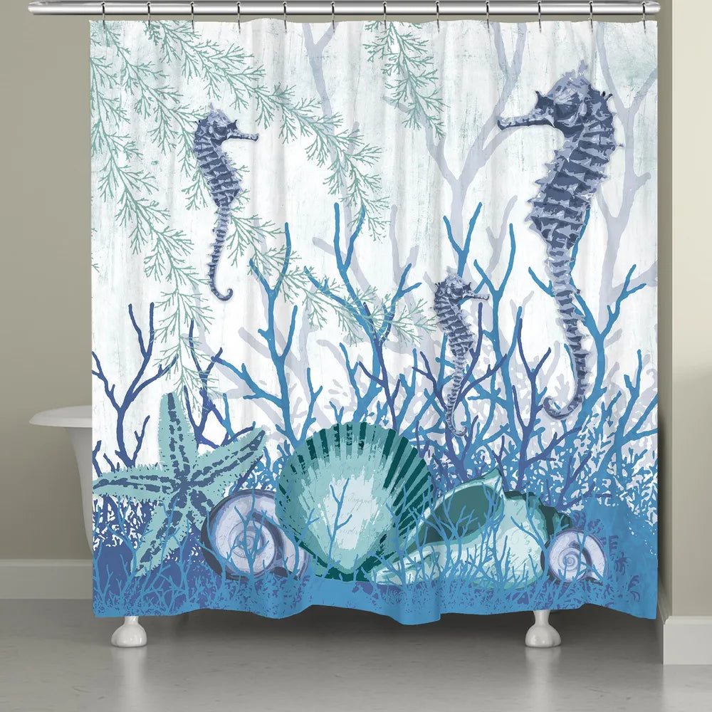 Aquatic Seahorses And Sea Shells Shower Curtain Laural Home