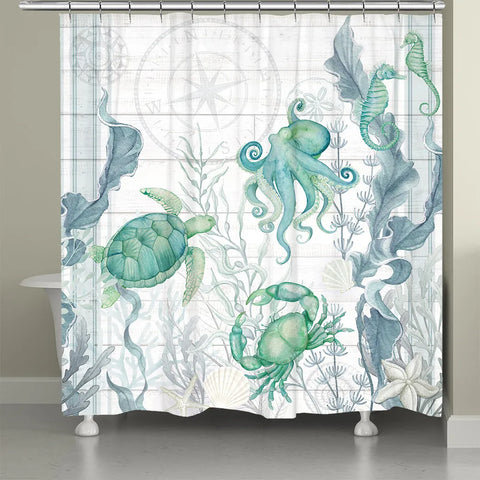 Laural Home Beach Therapy Crab Shower Curtain 71x72 - 71 x 72