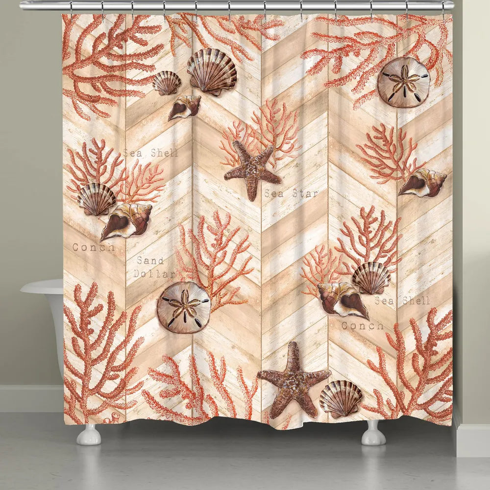 coral and brown shower curtain