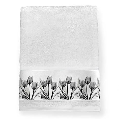 Monochromatic Black White Flower Duo Abstract Bath Towel by Joi At