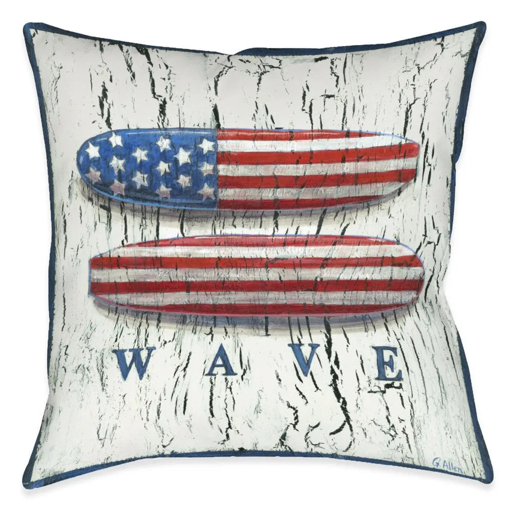Patriotic Coastal Wave Outdoor Decorative Pillow