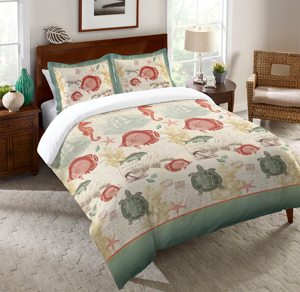 Coral Seaside Postcard Duvet Cover Laural Home