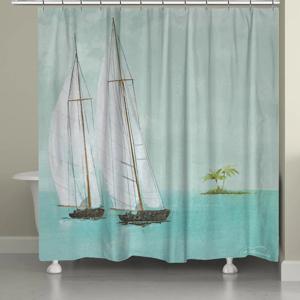 Tropical Sailboats Shower Curtain Laural Home