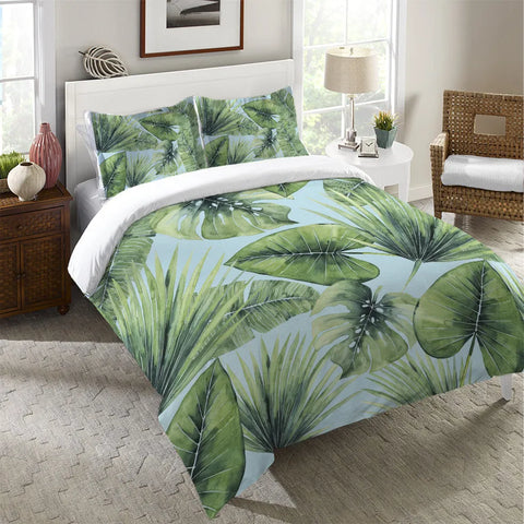 KD Spain — Palm Leaf Teal Tropical Woodblock Style Colorful Throw Pillow  Accent Decor